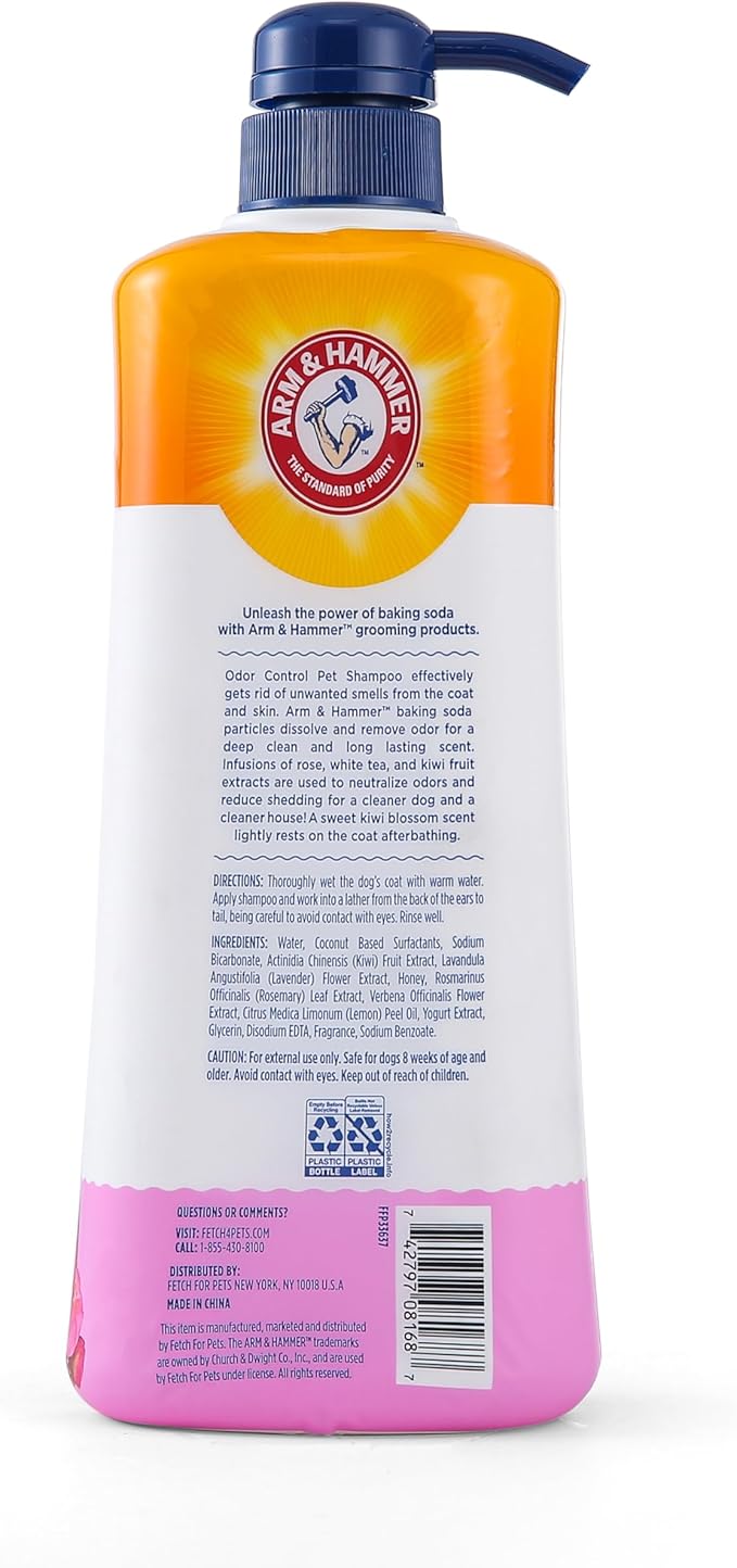 Arm & Hammer for Pets Odor Control Pet Shampoo, Value Size Bottle with Pump | Odor Eliminating Dog Shampoo | Great for All Dogs & Puppies, Fresh Kiwi Blossom Scent, 24 oz