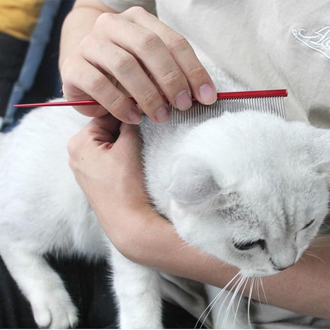Grooming Comb with Rounded Ends - Rat Tail Design for Dematting and Hairstyling Cats & Dogs, Float Hair Removal
