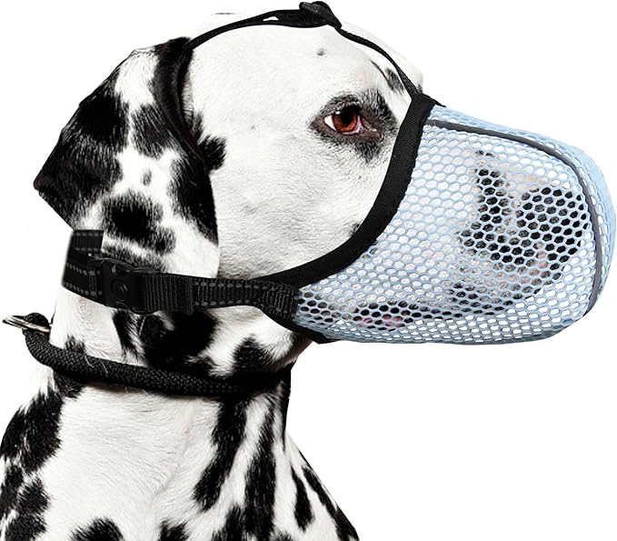 Blue Dog Muzzle, Breathable Soft Muzzle for Large Dogs to Anti & Prevent Barking Chewing Biting, Reflective & Adjustable Basket Muzzle with Air Mesh for Doberman Blue L