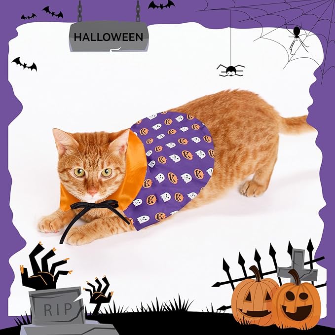 NAMSAN Cat Halloween Costumes Wizard Cloak Vampire Cat Costume Small Dog Witch Clothes Cosplay Outfit for Halloween, Themed Parties, Purple