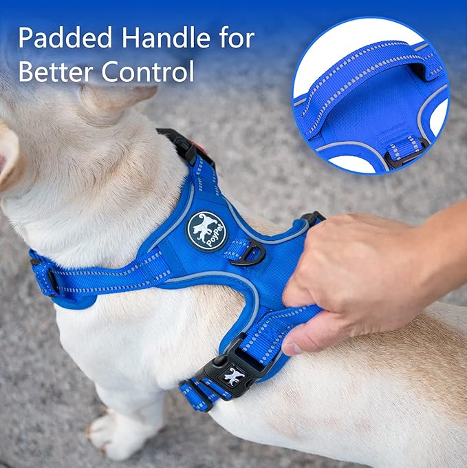 PoyPet No Pull Dog Harness, No Choke Reflective Dog Vest, Adjustable Pet Harnesses with Easy Control Padded Handle for Small Medium Large Dogs(Royal Blue,S)