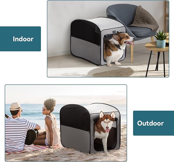 Petsfit Collapsible Dog Crate,Travel Crate for Cat/Puppy,Pop Up Small Pet Cage for Indoor/Outdoor,Lightweight Soft Dog Kennel Carrier for Small Dogs,Grey
