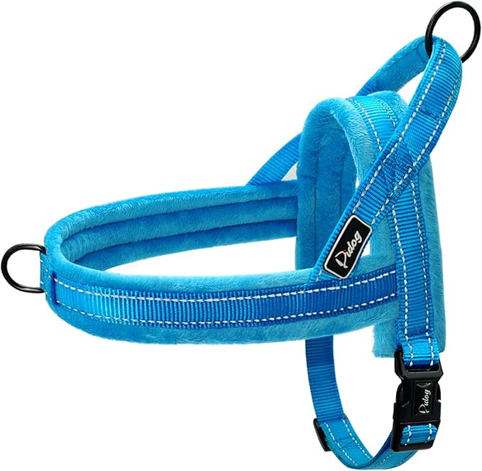 Didog Soft Flannel Padded Dog Vest Harness, Escape Proof/Quick Fit Reflective Dog Strap Harness,Easy for Training Walking,Blue L Size