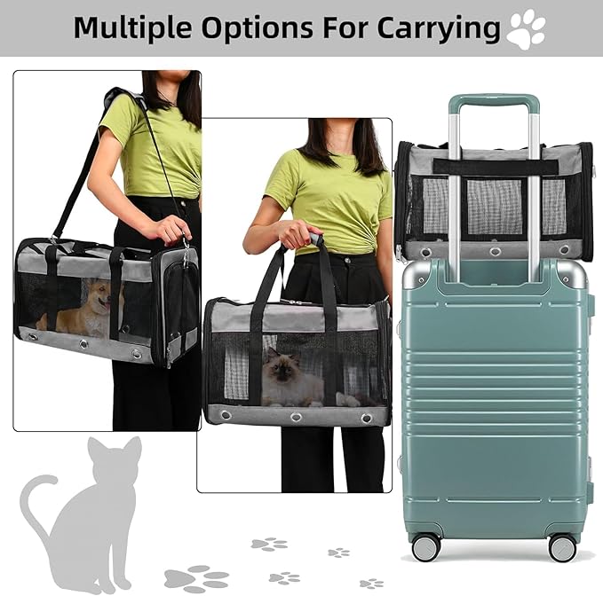 Soft Sided Cat/Dog Carrier,Collapsible Pets Travel Carriers for Pet/Puppy with Shoulder Strap & Removable Mat,Mesh Top Load Small Dogs/Cats Carry Bag Up to 17 Lbs TSA Airline Approved(Grey,M)