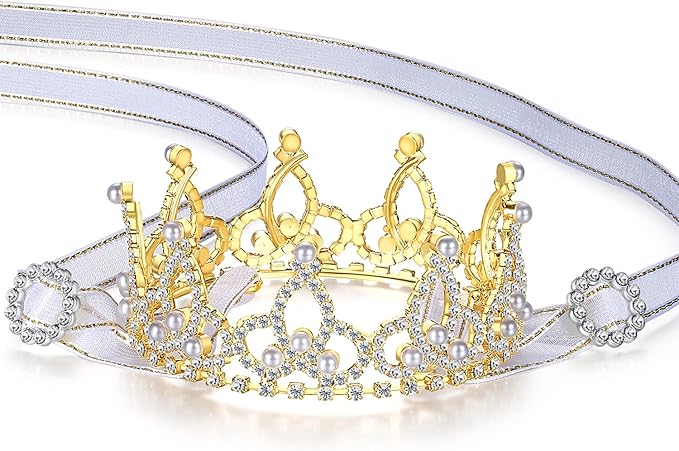Lovelyshop Pet Series Gold Plated Royal Rhinestone Pearl Full Round Dog/Cat Crown for Rolyal Family Costume Hair Accessories-Medium Size