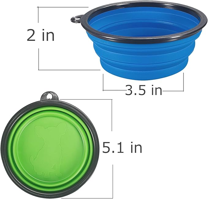 2-Pack Collapsible Dog Bowl, Foldable Expandable Cup Dish for Pet Cat Food Water Feeding Portable Travel Bowl Blue and Green