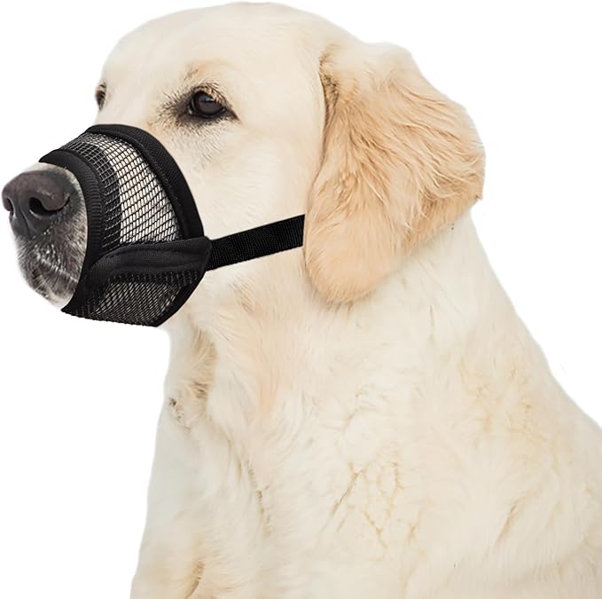 Flintstone Muzzle for Medium Sized Dog - Soft Mesh Dog Muzzle Medium Sized Dogs | Breathable Dog Muzzles for Medium Dogs | Dog Muzzles to Prevent Biting Chewing Grooming | No Bark Muzzle M 8”-9.5”
