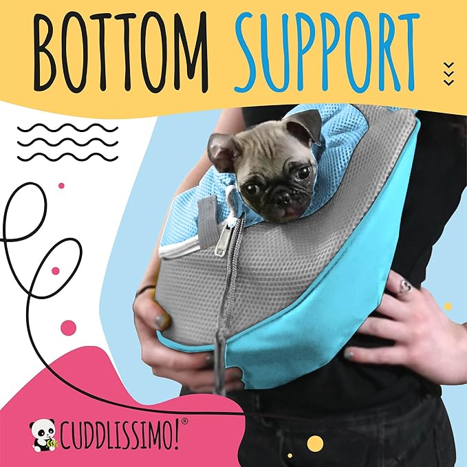 Pet Sling Carrier - Small Dog Puppy Cat Carrying Bag Purse Pouch - For Pooch Doggy Doggie Yorkie Chihuahua Baby Papoose Bjorn - Travel Front Backpack Chest Body Holder Pack To Wear (Blue)