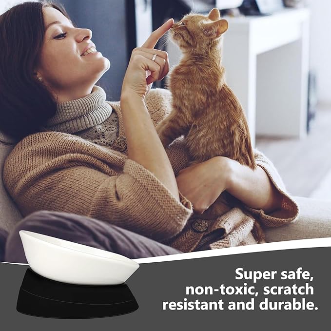 Bulldog Bowl Anti-Slip Dog Cat Dish Detachable Ceramic Pet Sterile Tilted Pet Feeder Slope Base (White Ceramic Bowl, 2 Cup)