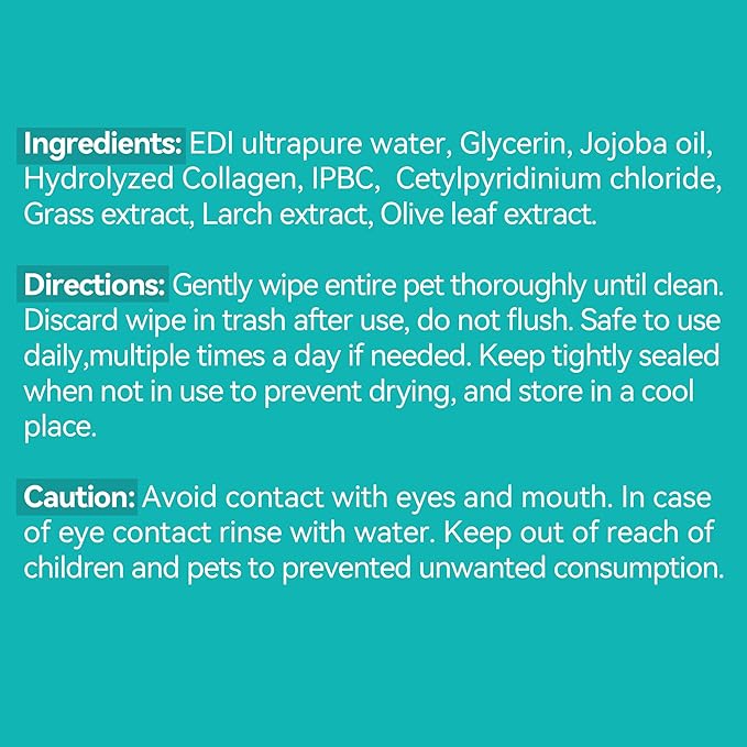 ALL FOR PAWS Natural Dog Grooming Wipes, 7 x 8 inches, 50 Count*2, Olive Oil & Coconut Extract, Larch Scent