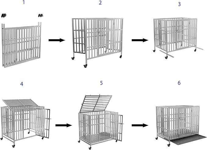 37" 42" 48" Heavy Duty Dog cage Stainless Steel Metal Kennel and Crate, Collapsible for Medium to Large Dogs, Easy to Assemble pet Pen with Four Lockable Wheels, Black Tray (37in)