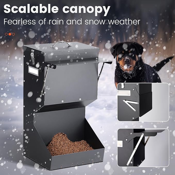 Automatic Dog Feeder Large Breed with Lid, 25 Lbs Outdoor and Intdoor Gravity Dog Feeder and Hanging Self Feeding Dogs Food Dispenser, Automatic Dogs Feeders For Large Dogs, Cats, Deer, Chicks