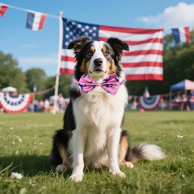 30 PCS 4th of July Dog Bow Ties Bulk for Small Medium Large Dogs Patriotic Dogs Bowties with Adjustable Ties Independence Day Bow Ties Party Grooming L