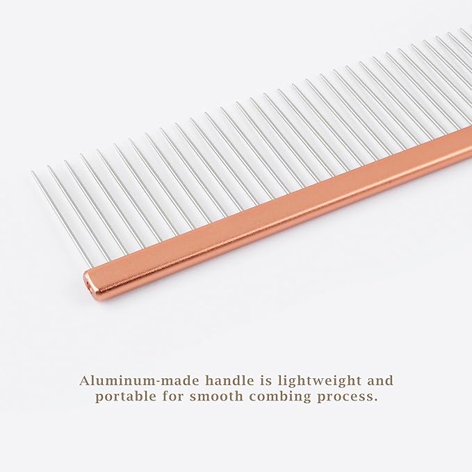 2-in-1 Metal Comb for Dogs, Mikra Greyhound Comb (Fine & Medium), 101 Stainless Steel Pins Dog Comb, Aluminum 22cm Handle, Lightweight, Gentle Combing, Face/Head Fur Tangle Free