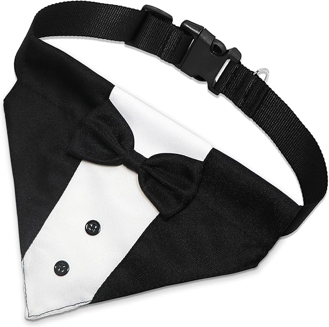 Dog Tuxedo Suit Wedding Bandana Collar with Bow Tie, Adjustable Formal Dog Tux Engagement Birthday Tuxedo for Large X-Large Dogs Pets (X-Large: Neck 21"-30")