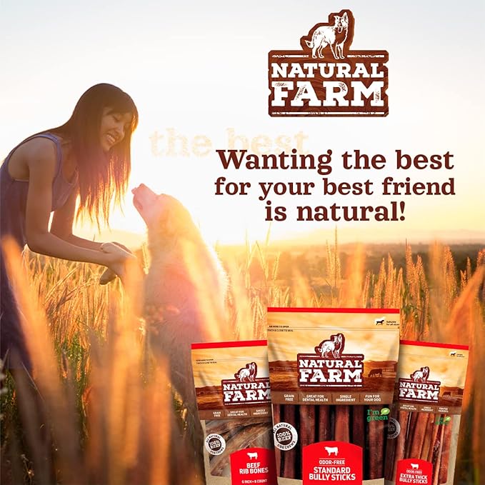 Natural Farm Rib Bones for Dogs (6 Inch, 8 Pack) - Beef Ribs for Dogs, Farm-Raised Cattle - Slow-Roasted Flavor - Low Odor for Indoor, Outdoor Chewing - Promotes Dental Health