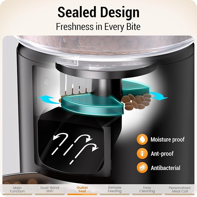 5L Automatic Cat Feeder with Sealed Outlet: 5G WiFi Automatic Dog Feeder with Large Pet Food Storage Container, Auto Cat Food Dispenser for Multiple Pets, Detachable for Easy Clean - 21 Cup