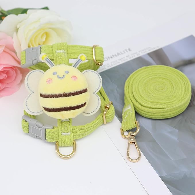 Leashes Set Pet Walking Training Pet Summer Set Adjustable for Small Medium Large Dogs Cute Dog Harness Puppy Harness Soft Small Dog Vest for Girl Easy Control Dog Vest Harness Bee(Green,L)