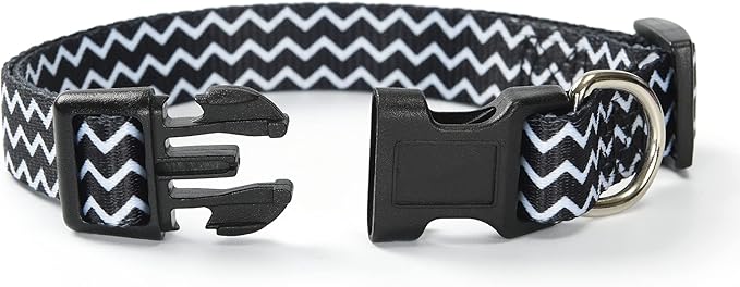 Mile High Life Dog Collar | Cute Puppy Collars | Lightweight Girl Dog Collar | Soft Boy Dog Collars | w Geometric Plaid Wave Line Pattern (Black Plaid, Large)