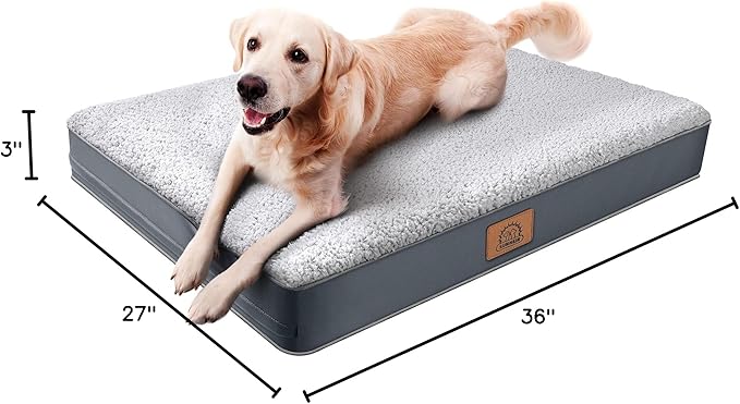 Orthopedic Dog Bed for Large Dogs and Extra Large Dogs, XL Dog Bed with Removable Waterproof Cover and Machine Washable Dog Bed, Pet Bed Mat Egg-Crate Foam, L-Plus(36"X27"X3"), Grey