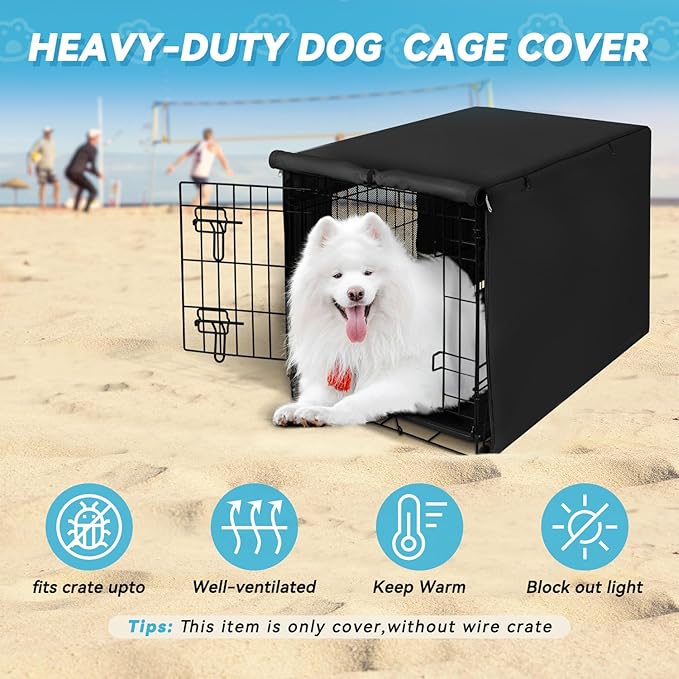 X-ZONE PET 42" Dog Crate Cover for Indoor/Outdoor - Heavy Duty Polyester Pet Kennel Cover Fits for Wire Dog Cage Black