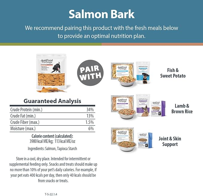JustFoodForDogs Limited-Ingredient Healthy Dog Treats, Salmon Bark, Made in The USA, 5 oz