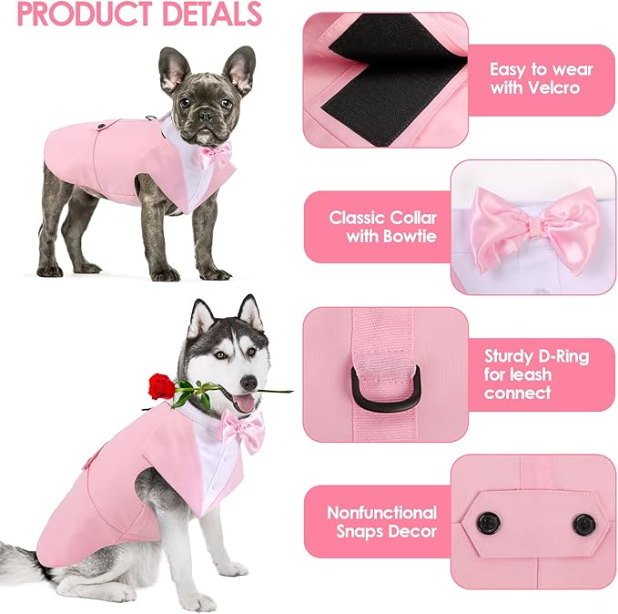 AOFITEE Dog Tuxedo Formal Dog Suit and Bandana Set, Gentle Dogs Wedding Party Suit Bow Tie Shirt, Tuxedo for Small Dogs Costume Outfit with Detachable Bowtie Collar for Christmas Halloween Dress Up