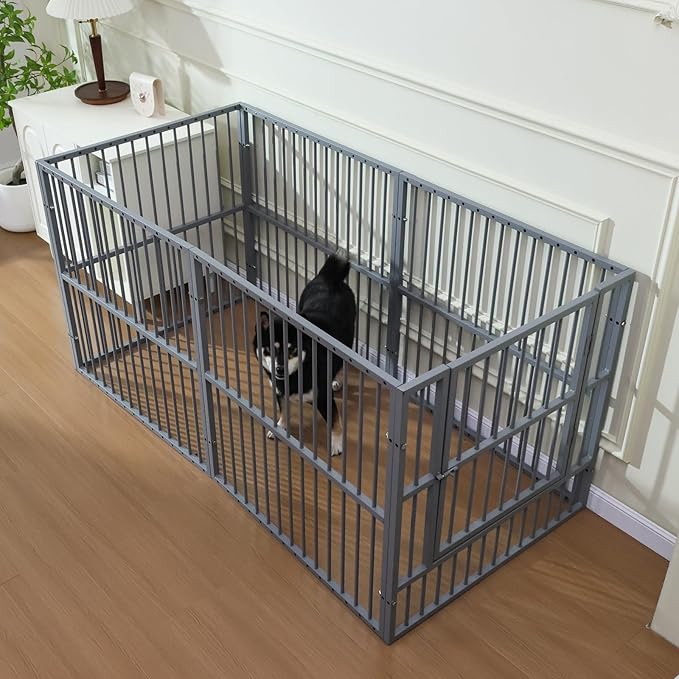 Dog Playpen - 32" Height Dog Pen, Heavy Duty Puppy Pen with Door, Safe & Sturdy, Easy Assemble for Indoor/Outdoor Pet Playpen (6 Panels with Door, Charcoal Gray)