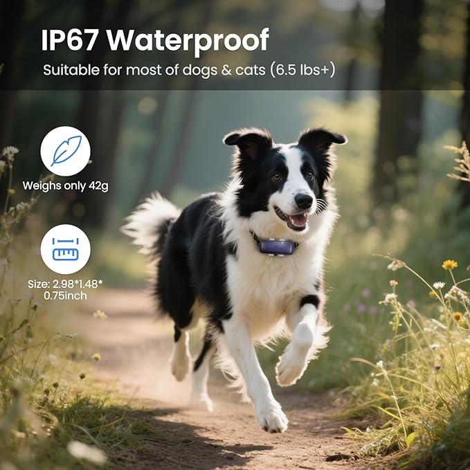 TSK Cat Dog GPS Tracker Smart Waterproof Tracker with Real-Time Location Escape Alerts Activity Monitor iOS & Android Compatible for Dogs Cats 6.5lbs+ Dark Blue