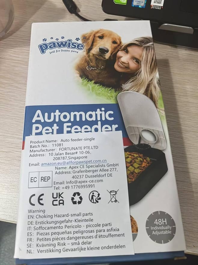 PAWISE Automatic Pet Feeder for Dogs and Cats, 1.5 Cup Food Dispenser Feeder with 48-Hour Timer - Single