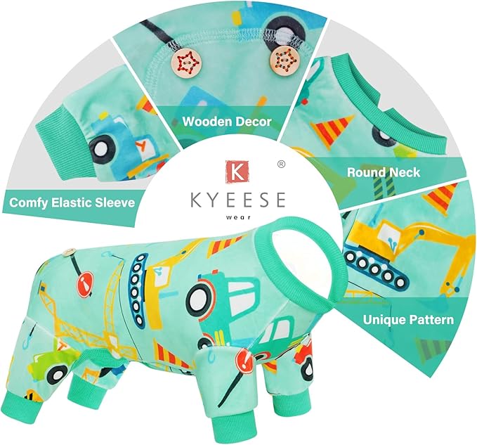 KYEESE Dog Pajamas Soft Dogs Clothes Pet Coat Velvet Dog Pajamas Small Sized Dogs Comfy Doggie Jammies Onesie Stretchy Doggie Pjs Pet Costume with Construction Vehicles Pattern, Small
