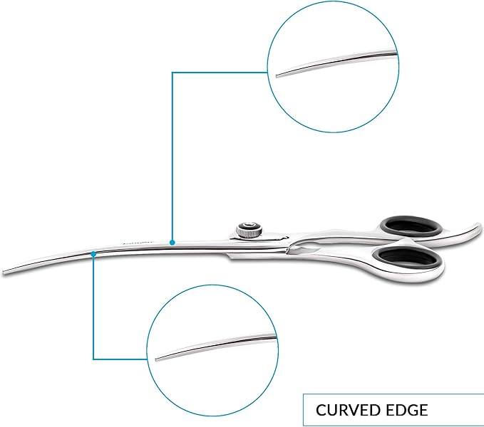 Laazar Professional 7.5 inch Curved Shears for Dogs and Cats | Tension Adjustable Pet Grooming Scissors | 440C Japanese Stainless Steel | Groomers Tool for Men and Woman Leather case Included