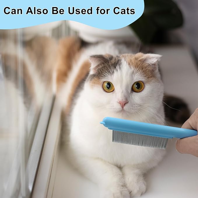 Cute Plastic Dog Comb with Stainless Steel Bristles and Furry Ears Design - Pet Grooming Tool for Removing Dirt and Tangles (Blue)