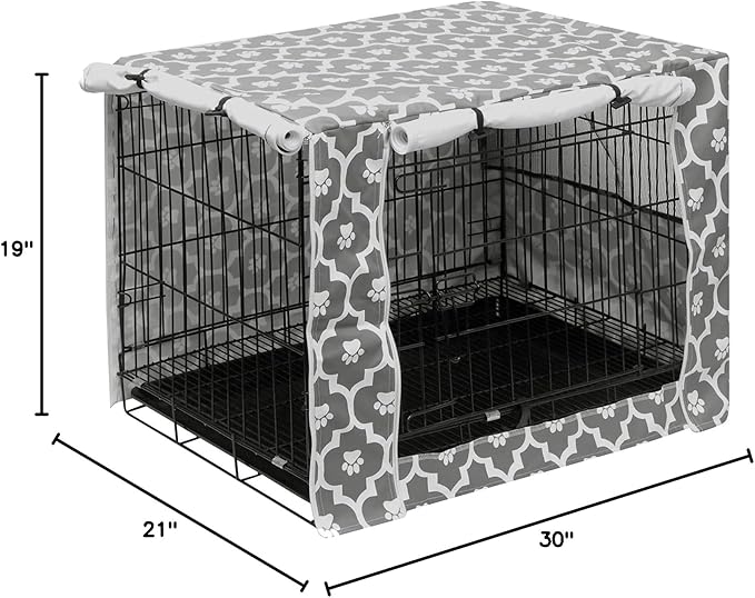 Dog Crate Cover Kennel Dogs Covers fits Small Medium Large crates cage Heavy Nylon Waterproof soundproof Indoor Outdoor - Cover only - Gray paw - 30 inch