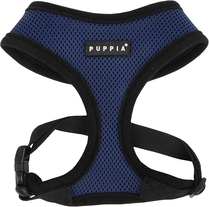 Puppia Soft Dog Harness No Choke Over-The-Head Triple Layered Breathable Mesh Adjustable Chest Belt and Quick-Release Buckle, Royal Blue, X-Small