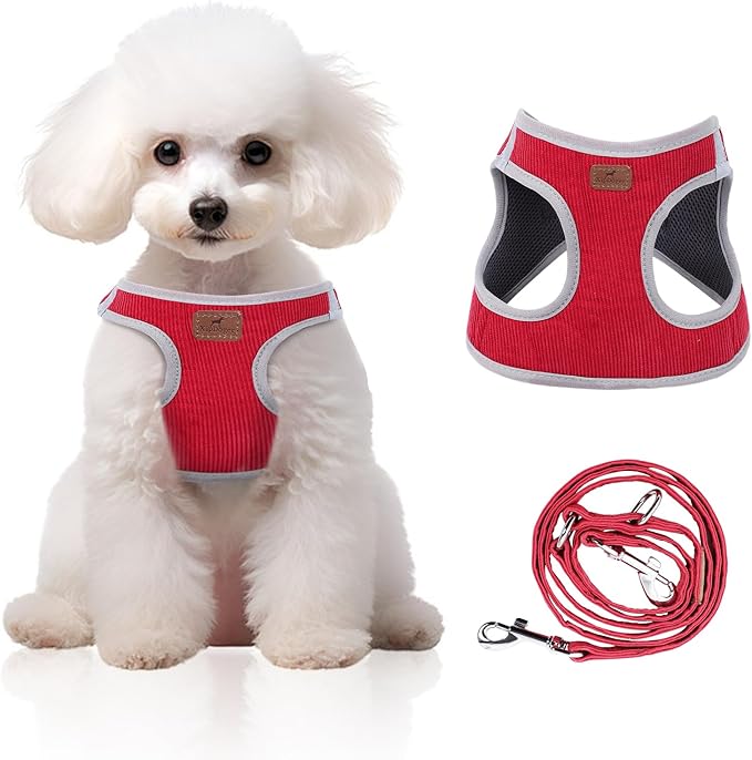 Dog Harness with Multifunction Dog Leash,No Pull Reflective Step-in Harness for Soft Adjustable No Choke Escape Proof,Easy Walk Dog Harness for Medium Dogs (Red &Grey, M)