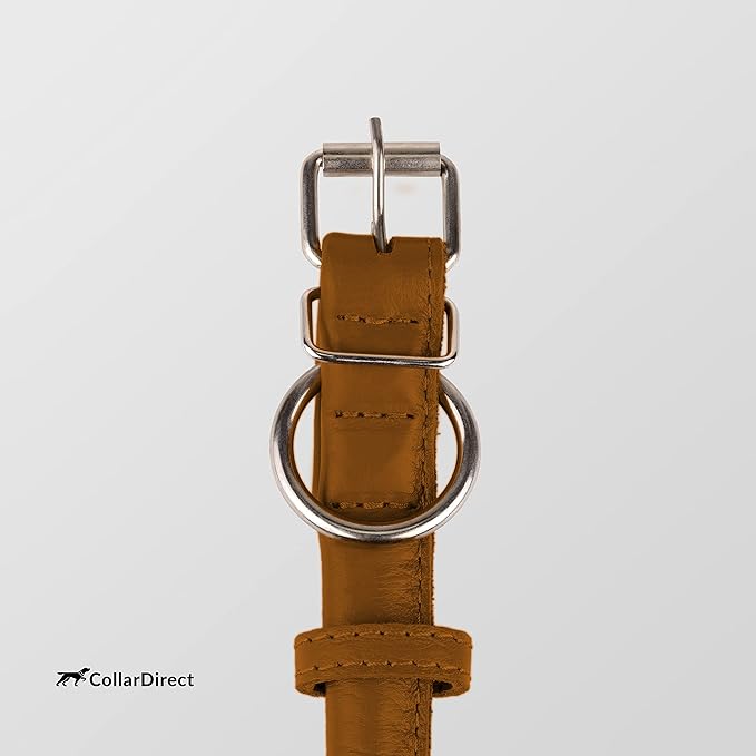 CollarDirect Rolled Leather Dog Collar, Soft Padded Round Puppy Collar, Handmade Genuine Leather Collar Dog Small Large Cat Collars 13 Colors (18-22 Inch, Cinnamon Textured)