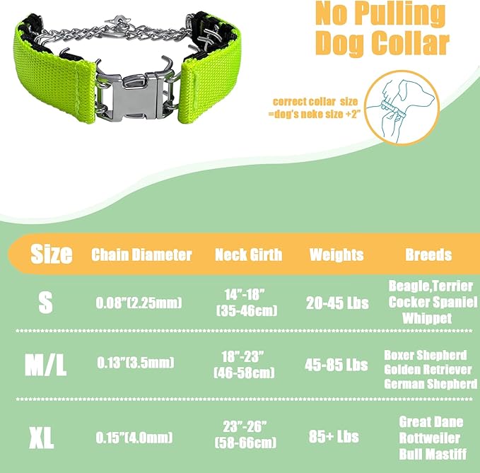 Prong Training Collar for Dogs, Adjustable Dog Pinch Collar with Quick Release Buckle, No Pull Collar for Small Medium Large Dogs, Extra Link and Caps (XL(23-26" Neck, 4.0mm), Green)
