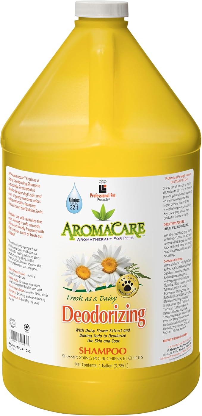 PPP AromaCare Deodorizing Daisy Shampoo - Deodorize and Revitalize Dog's Coat with Natural Daisy Extract - Fresh-Cut Daisy Scent - 1 Gallon