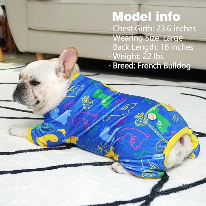 KYEESE Dog Pajamas Soft Dog Pjs Stretchy Pet Onesie Outfit Velvet Coat with Dinosaur Doggie Jammies for Small Dogs Boy Girl Comfy Clothes, Small
