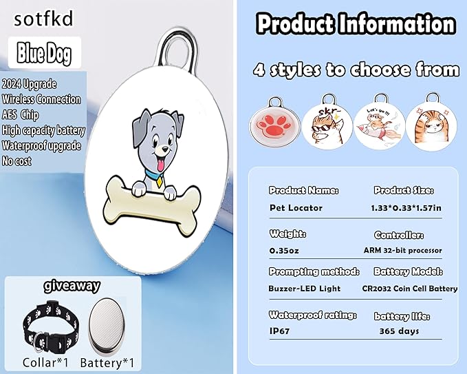 Dog Tracker-Airtag Dog Collar-Android Airtag-GPS Tracker for Dogs-Pet Tracker | Android and iOS Universal | No Charging Required | No Monthly Fee | Waterproof