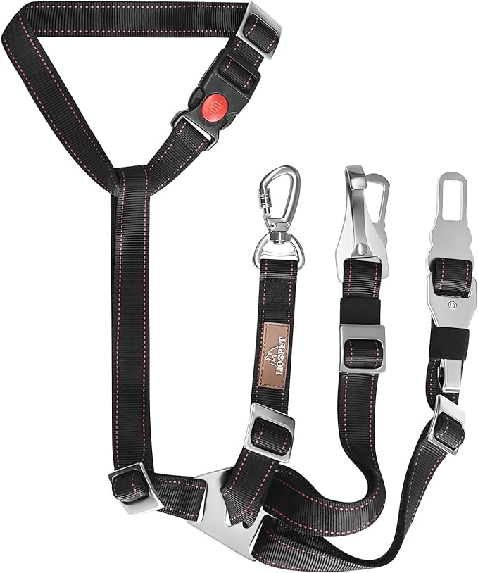 3-in-1 Multi-Functional Dog seat Belt - Dog Car Safety Leash with Advanced Protection - Car Seat Belt for 1 or 2 Dogs - Keep Your Pups Safe & Secure on The Road