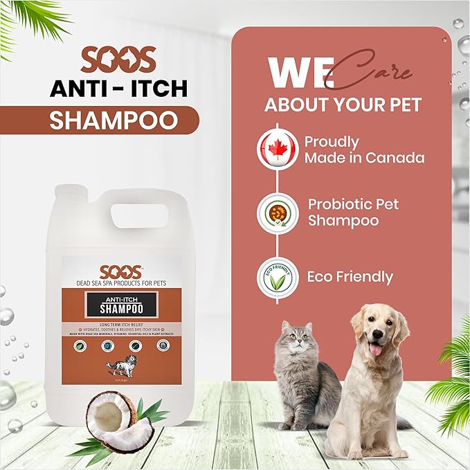 Soos Pet Anti-Itch Shampoo for Dogs with Vitamins Essential Oils Natural Ingredients Soothes Itching Clean Fur - 1x (4L Gallon)
