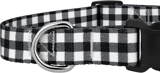 Country Brook Petz - Deluxe Black & White Buffalo Plaid Dog Collar - Made in The U.S.A. - Plaid and Argyle Collection Featuring Charming Designs (1/2 Inch, 2XS)