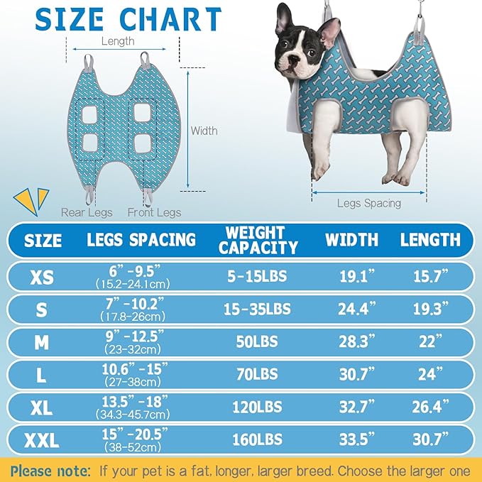 Supet Dog Grooming Hammock Harness for Cats Dogs, Relaxation Pet Grooming Hammock Restraint Dog & Small Animal Leashes Sling for Grooming Dog Grooming Helper for Nail Trimming Clipping Grooming XS
