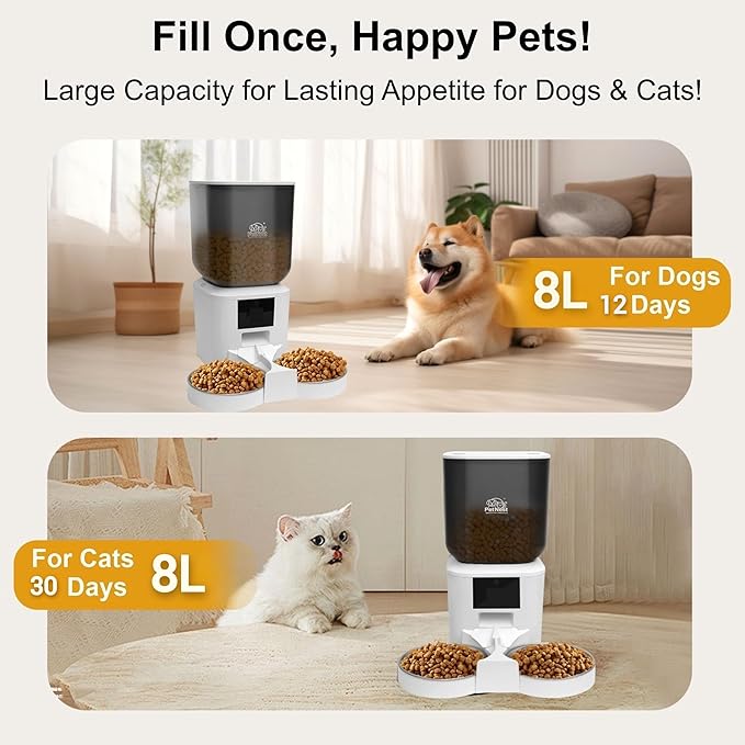 8L Automatic Dog and Cat Feeder with WiFi | Smart Pet Food Dispenser with Tuya App Control, Voice Recorder, Timed Feeding | Pet Smart Feeder for Dogs and Cats
