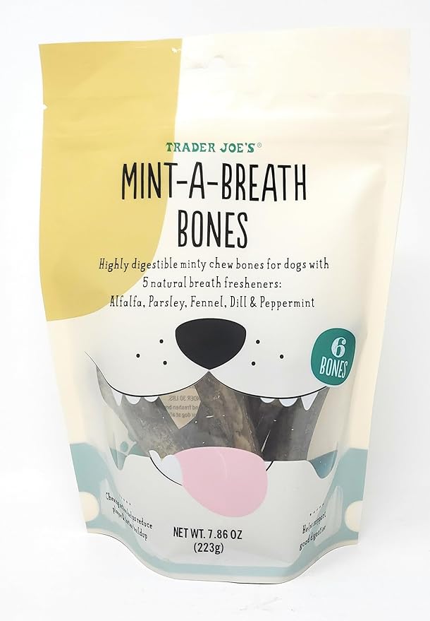 Trader Joe's Mint-A-Breath Minty Bones (6 Bones) for Dogs Net Wt. 7.86 Oz (223g) - Pack of 1