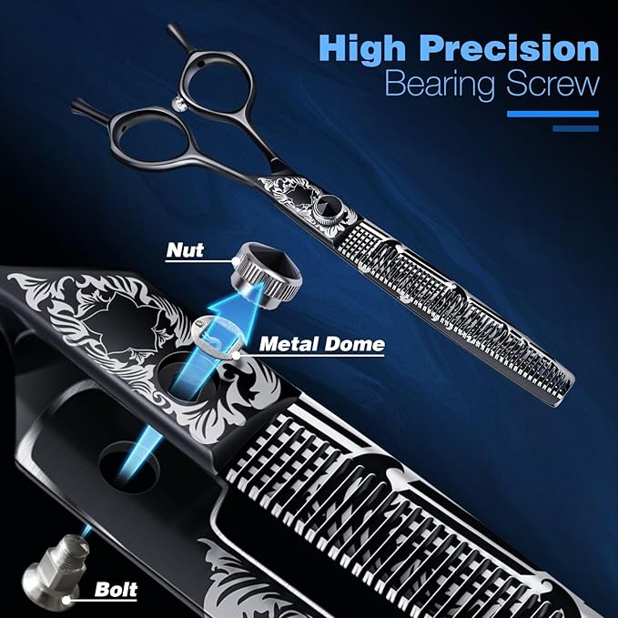 JASON 8 Inch Dog Thinning Scissors Ergonomic Pets Grooming Thinner Blender Shears Cat Trimming Texturizing with Offset Handle, Stainless Steel, Light Weight, Sharp, Safe, Comfortable