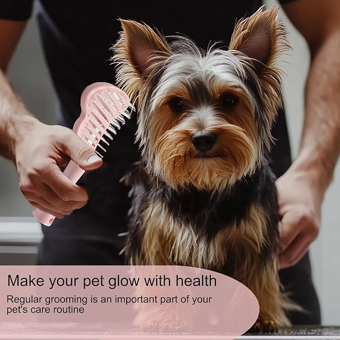 Pet Curved Vented Detangling Brush, Eco-Friendly Pin Brush for Dogs and Cats | Ergonomic Handle Pet Comb for Wet or Dry Hair, Gentle Grooming Tool for Pets, Pink