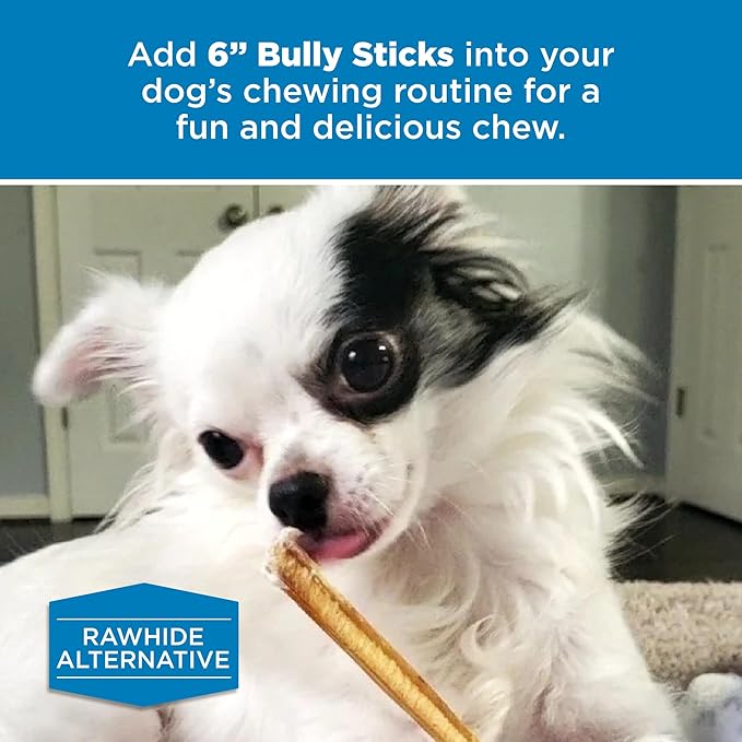 Best Bully Sticks for Dogs, 6 Inch, 8oz Pack - 100% Natural Grass-Fed Beef, Dog Bully Sticks for Medium/Large Dogs, Grain & Rawhide Free Dog Chews